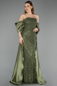 Robe De Soirée Perlé Longue Kaki ABU5234
