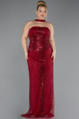 Robe De Soirée Grande Taille Longue Perlé Rouge Bordeaux ABU5495