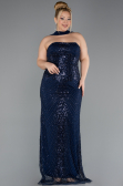 Robe De Soirée Grande Taille Longue Perlé Bleu Marine ABU5495