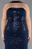 Robe De Soirée Grande Taille Longue Perlé Bleu Marine ABU5495