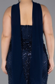 Robe De Soirée Grande Taille Longue Perlé Bleu Marine ABU5495