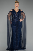 Robe De Soirée Grande Taille Longue Perlé Bleu Marine ABU5498