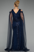 Robe De Soirée Grande Taille Longue Perlé Bleu Marine ABU5498