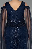 Robe De Soirée Grande Taille Longue Perlé Bleu Marine ABU5498