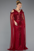 Robe De Soirée Grande Taille Longue Perlé Rouge Bordeaux ABU5498