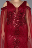 Robe De Soirée Grande Taille Longue Perlé Rouge Bordeaux ABU5498