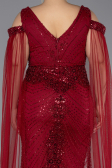 Robe De Soirée Grande Taille Longue Perlé Rouge Bordeaux ABU5498
