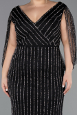 Robe de Soirée Grande Taille Longue Pierreux Noir ABU5478