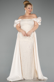 Robe De Soirée Grande Taille Perlé Longue Beige ABU5155
