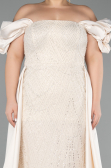 Robe De Soirée Grande Taille Perlé Longue Beige ABU5155