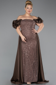 Robe De Soirée Grande Taille Perlé Longue Brun ABU5155