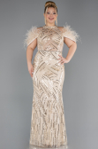 Robe de Soirée Grande Taille Longue Perlé Beige ABU5540