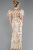 Robe de Soirée Grande Taille Longue Perlé Beige ABU5540