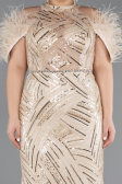 Robe de Soirée Grande Taille Longue Perlé Beige ABU5540