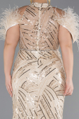 Robe de Soirée Grande Taille Longue Perlé Beige ABU5540