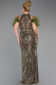 Robe de Soirée Grande Taille Longue Perlé Kaki ABU5540