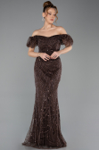 Robe de Soirée Longue Perlé Brun ABU5547
