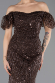 Robe de Soirée Longue Perlé Brun ABU5547