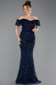 Robe de Soirée Longue Perlé Bleu Marine ABU5547