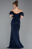 Robe de Soirée Longue Perlé Bleu Marine ABU5547