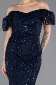 Robe de Soirée Longue Perlé Bleu Marine ABU5547