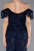 Robe de Soirée Longue Perlé Bleu Marine ABU5547