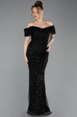 Robe de Soirée Longue Perlé Noir ABU5547