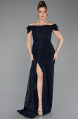 Robe de Soirée Longue Lacé Bleu Marine ABU5553
