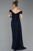 Robe de Soirée Longue Lacé Bleu Marine ABU5553