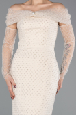 Robe de Soirée Longue Perlé Beige ABU5550