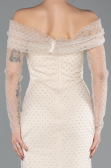 Robe de Soirée Longue Perlé Beige ABU5550
