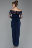 Robe de Soirée Longue Perlé Bleu Marine ABU5550