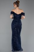 Robe de Soirée Longue Perlé Bleu Marine ABU5557