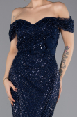 Robe de Soirée Longue Perlé Bleu Marine ABU5557
