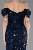 Robe de Soirée Longue Perlé Bleu Marine ABU5557