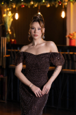 Robe de Soirée Longue Perlé Brun ABU5547