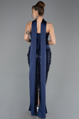 Robe de Soirée Longue Perlé Bleu Marine ABU5556