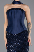 Robe de Soirée Longue Perlé Bleu Marine ABU5556