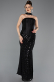 Robe de Soirée Longue Perlé Noir ABU5556
