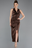 Robe De Soirée Midi Satin Brun ABK2506