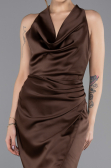 Robe De Soirée Midi Satin Brun ABK2506