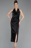 Robe De Soirée Midi Satin Noir ABK2506