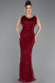 Robe de Soirée Longue Perlé Rouge Bordeaux ABU5590