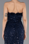 Robe de Soirée Longue Perlé Bleu Marine ABU5590