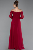 Robe de Soirée Longue Mousseline Rouge Bordeaux ABU5591