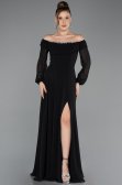 Robe de Soirée Longue Mousseline Noir ABU5591