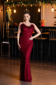 Robe de Soirée Longue Perlé Rouge Bordeaux ABU5590