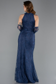Robe Queue de Poisson Longue Dantelle Bleu Marine ABU5598