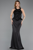 Robe de Soirée Longue Satin Noir ABU5601