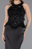 Robe de Soirée Longue Satin Noir ABU5601